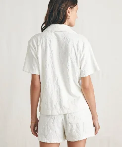 New Cabana Towel Terry Short Sleeve Button Up - Women Shirts & Tops