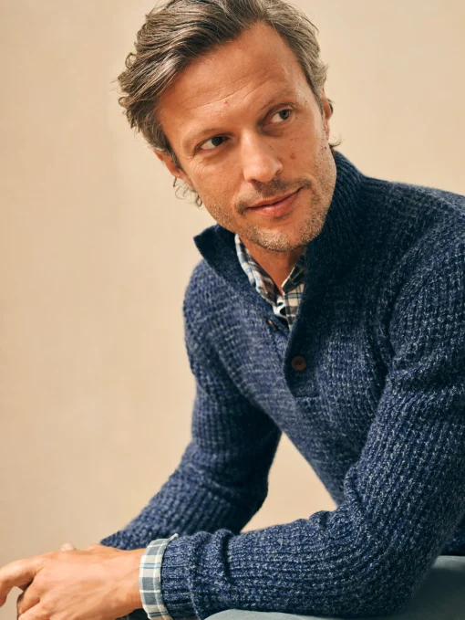 Online Cashmere Wool Quarter Button Sweater - Sweaters